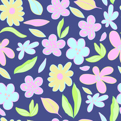 Obraz premium seamless pattern flowers and leaves pastel