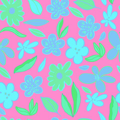 seamless pattern flowers and leaves pastel