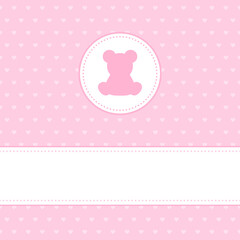 Babykarte Mädchen Teddy Und Banner Herzmuster Pink