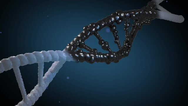 3d rendering Abstract technological representation of DNA. Damaged genetic material or DNA and turned black due to infection or poisoning. Concept of mutation The incidence of cancer
