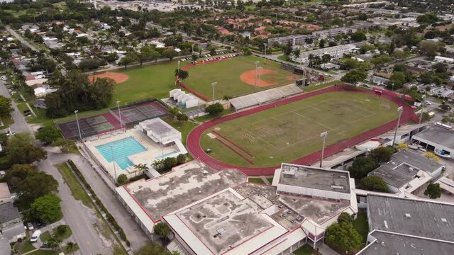 Aerial footage school college sports fields shot with drone