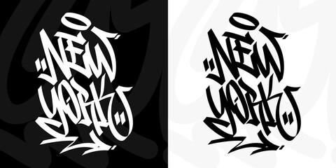 Black And White Flat Word New York Abstract Hip Hop Hand Written Graffiti Style Vector Illustration Art - obrazy, fototapety, plakaty
