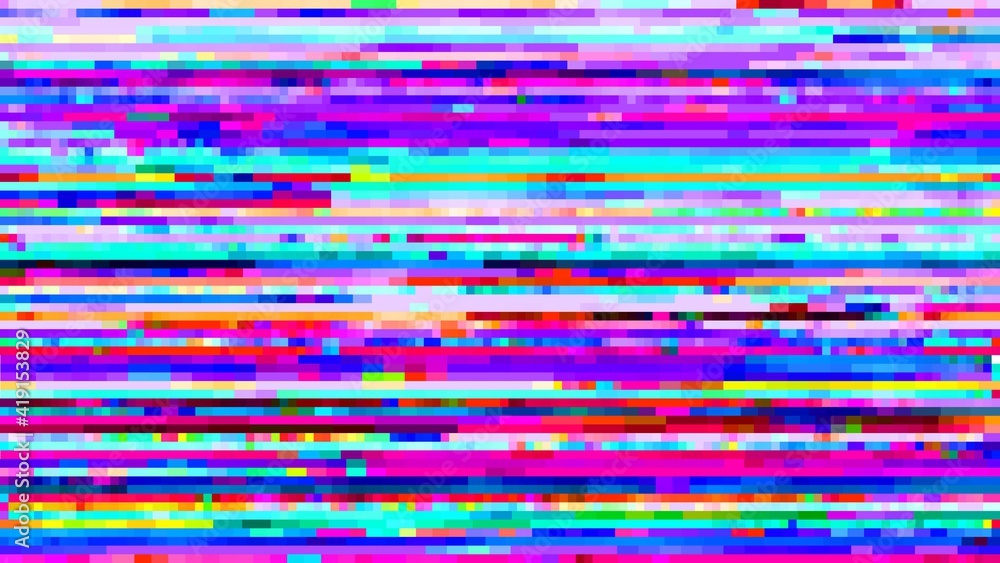Aufkleber Abstract background with glitch effect, vector distorted glitch effect, no signal TV frame. Distortion, glitched colored horizontal stripes and random pixels on television set or video camera screen