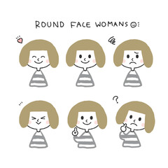 丸顔の女性　ボブヘアー