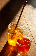 honey in a jar on table