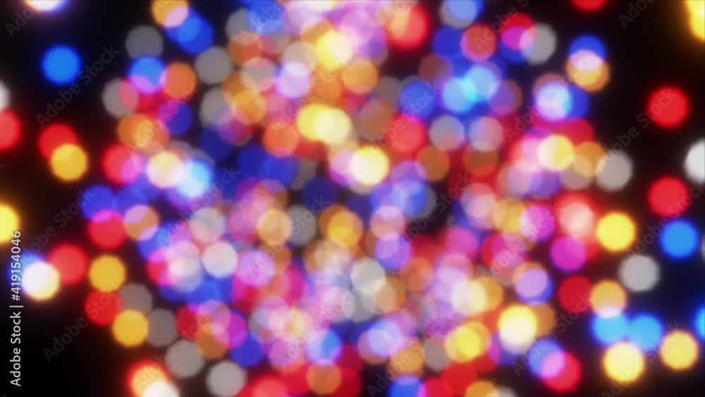 Poster looping 3d animation of the colorful shining light particles bokeh rendered in uhd