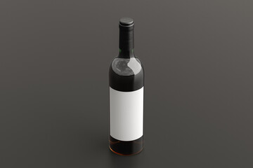 Red wine bottle 750ml mock up with blank label on black background.