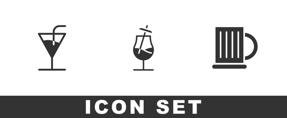 Set Cocktail, and Wooden beer mug icon. Vector.