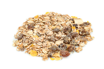 muesli multi fruit isolated on white background