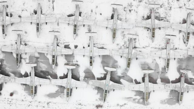 Aerial view of a squad of Aero L-29 Delfin jets