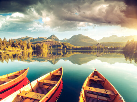 Calm lake in National Park High Tatra. Location place Strbske pleso, Slovakia, Europe. © Leonid Tit