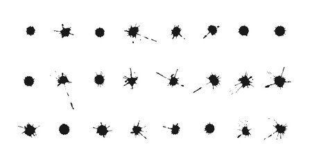 Set of vector Ink blots and splashes. Collection of handdrawn blobs, drops and spatters