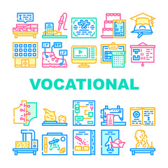 Fototapeta premium Vocational School Collection Icons Set Vector Illustration
