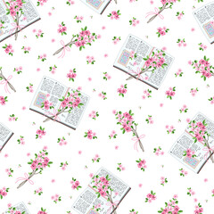 Seamless pattern with letters and bouquets of flowers. Suitable for textiles and typography. - 419154656