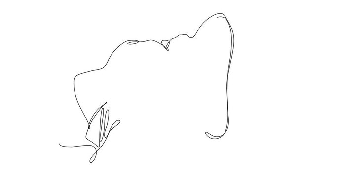 Self-drawing animation of continuous line drawing of  exhausted nurse holding her face in her hands. Healthcare concept in time of covid-19 pandemic. Black line on white background 