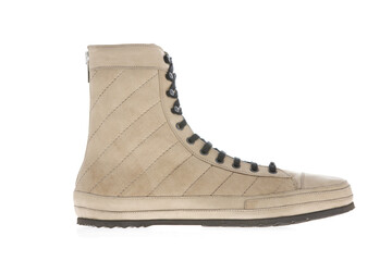 Sports shoes for men in leather. Isolated on white. Studio shoot.