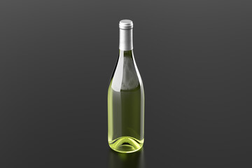 White wine bottle 750ml mock up on black background.