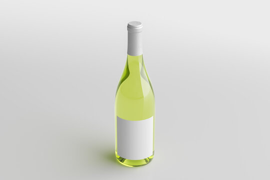 White wine bottle 750ml mock up with blank label on white background.