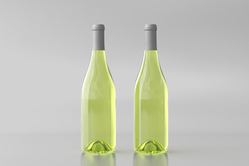 Two white wine bottles 750ml mock up on white background.