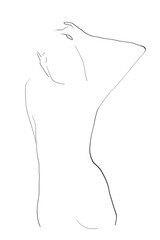 Female silhouette, naked women's body, back. Drawing in minimalist style for elegant design on the theme of beauty, health, care. Vector