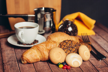 a cup of coffee sweets cookies desserts breakfast
