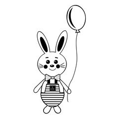 Obraz premium Bunny boy with balloon, black outline coloring book