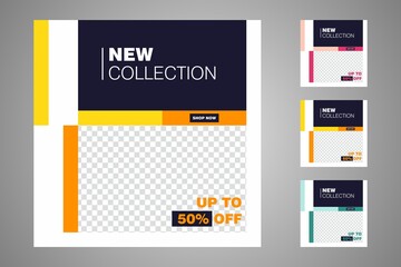 New set of editable minimal banner templates. Suitable for social media posts and web or internet ads. Vector illustration with photo college.