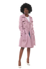 Fashionable woman in a pink coat.