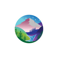 circle landscape mountain nature vector color illustration