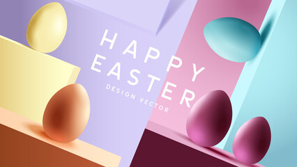 Pastel coloured easter eggs layout design with copy space, Holiday background vector illustration.