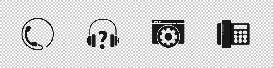 Set Telephone 24 hours support, Headphones, Browser setting and icon. Vector.