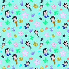 Mermaid style repeat pattern for fashion design, printing, textile, fabric, wallpaper, Vector.