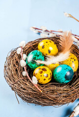 Easter background with bird's nests and eggs