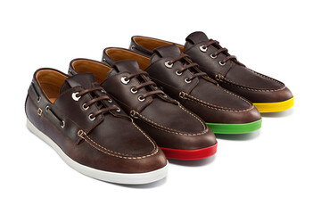 Group of four brown men's leather . moccasin shoes