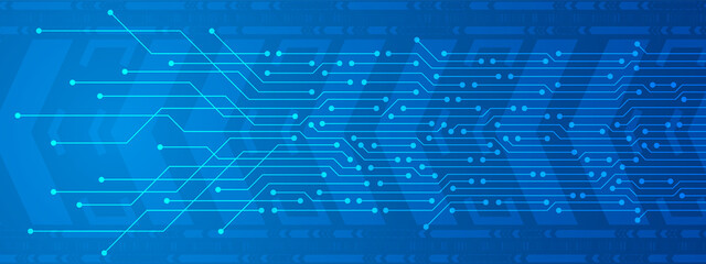 Abstract Technology Background, blue circuit board, digital power line, digital arrow movement background