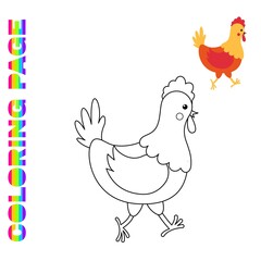 Coloring page with cartoon hen. Farm animal
