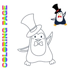 Coloring page with cute smiling christmas penguin in hat.