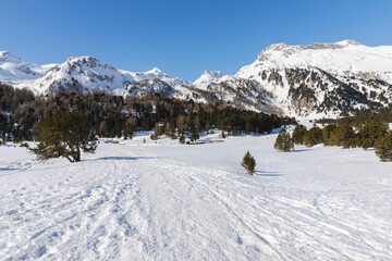 Fototapeta na wymiar Landscape with lots of snow on Lukmanier in Ticino, on the Swiss alps
