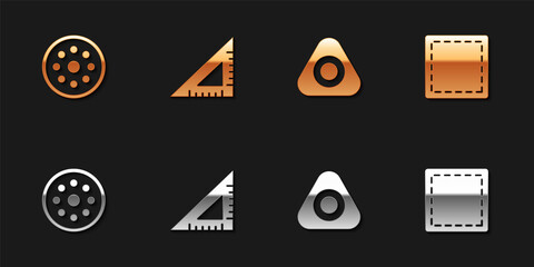 Set Sewing button, Triangular ruler, chalk and Pattern icon. Vector.