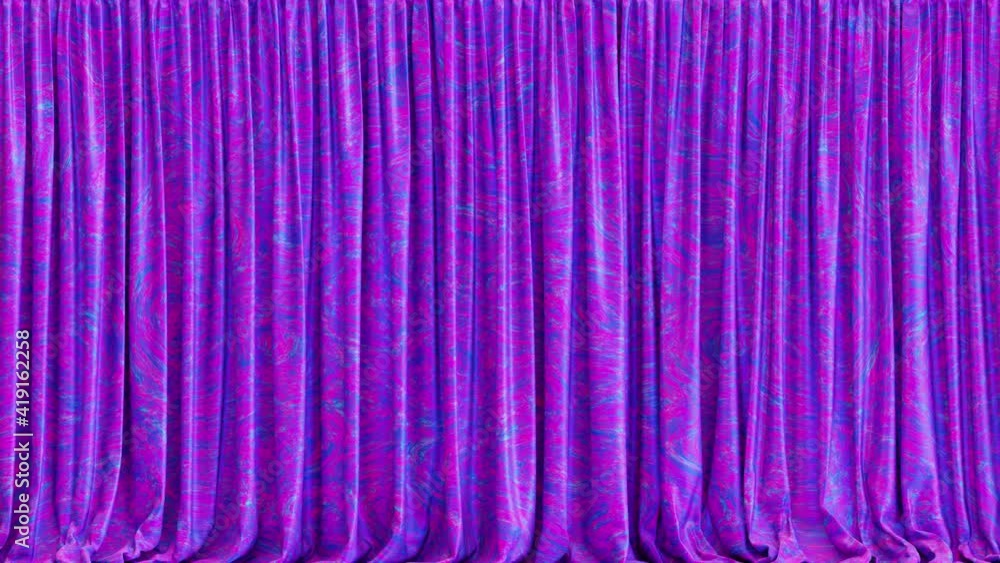 Aufkleber realistic 3d animation of the purple fancy pattern textured stage or window curtain rendered in uhd 