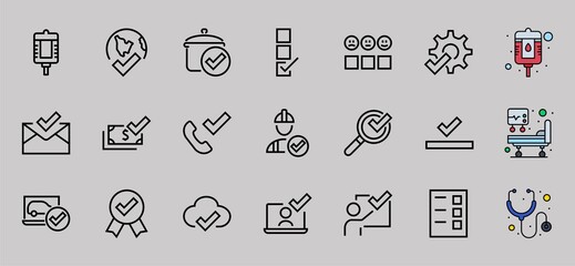 A simple set of claim related vector ICON lines. Contains icons such as file uploaded, received document, read message, receive call and more. Editable Bar. 48x48 Pixel Perfect