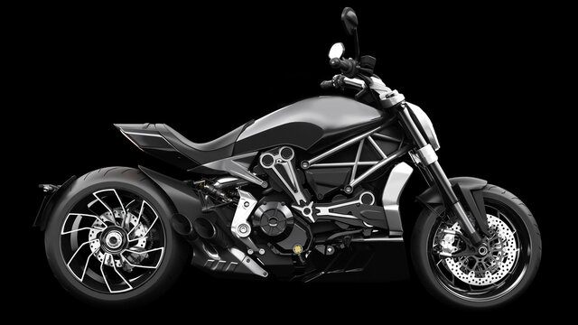 Dark black metallic chopper motorcycle 3d render
