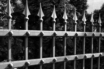 Metal fence with forged elements. Protection of the house