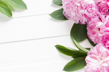 Peony,peonia frame on white background,summer spring floral frame , holiday greeting card for Mother's day, 8 march, women's day, birthday, wedding,  empty space for text