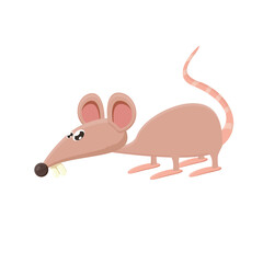 Vector cartoon funny mouse animal isolated on white background. Little cute smiling mice character