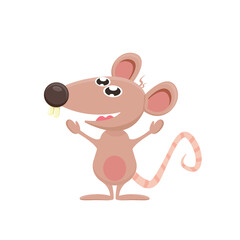 Obraz na płótnie Canvas Vector cartoon funny mouse animal isolated on white background. Little cute smiling mice character