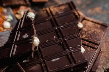 Chocolate bars of different varieties close up