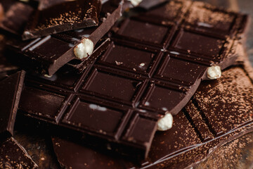 Chocolate bars of different varieties close up