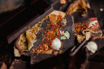 Chocolate bars of different varieties close up