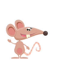 Vector cartoon funny mouse animal isolated on white background. Little cute smiling mice character